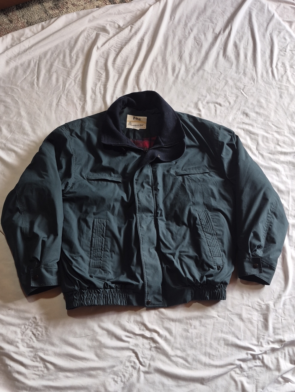 Vintage London Fog Dark Teal Men’s Bomber Jacket With Flannel Lining Size Lg/XL